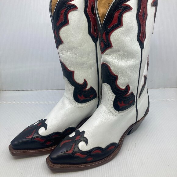BOULET western cowboy NEW never worn white-red-black womens boots 6 1/2 C - Picture 1 of 9
